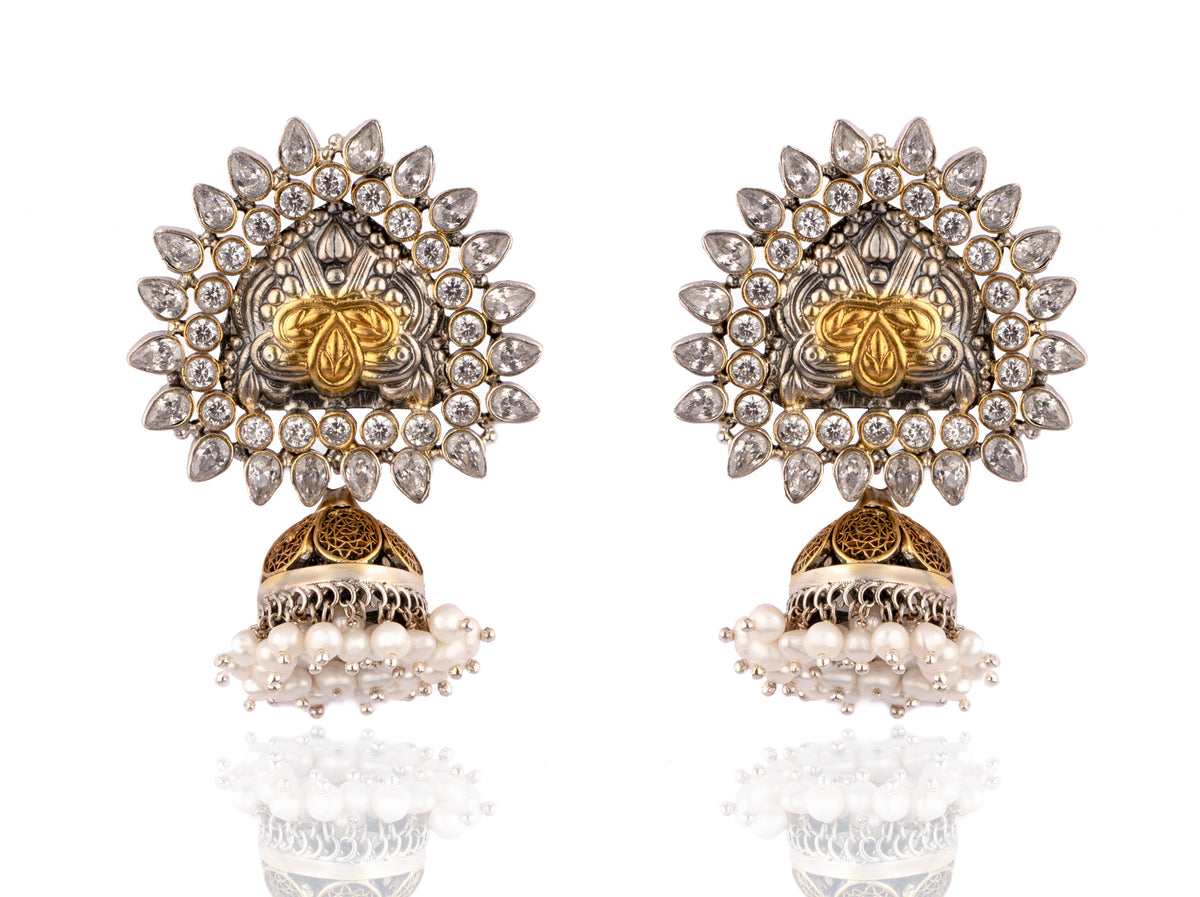 925 Sterling Silver Two Tone Jhumki with Kundan view 1