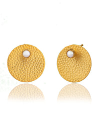 Textured Circular Pearl Gold Plated Studs view 1
