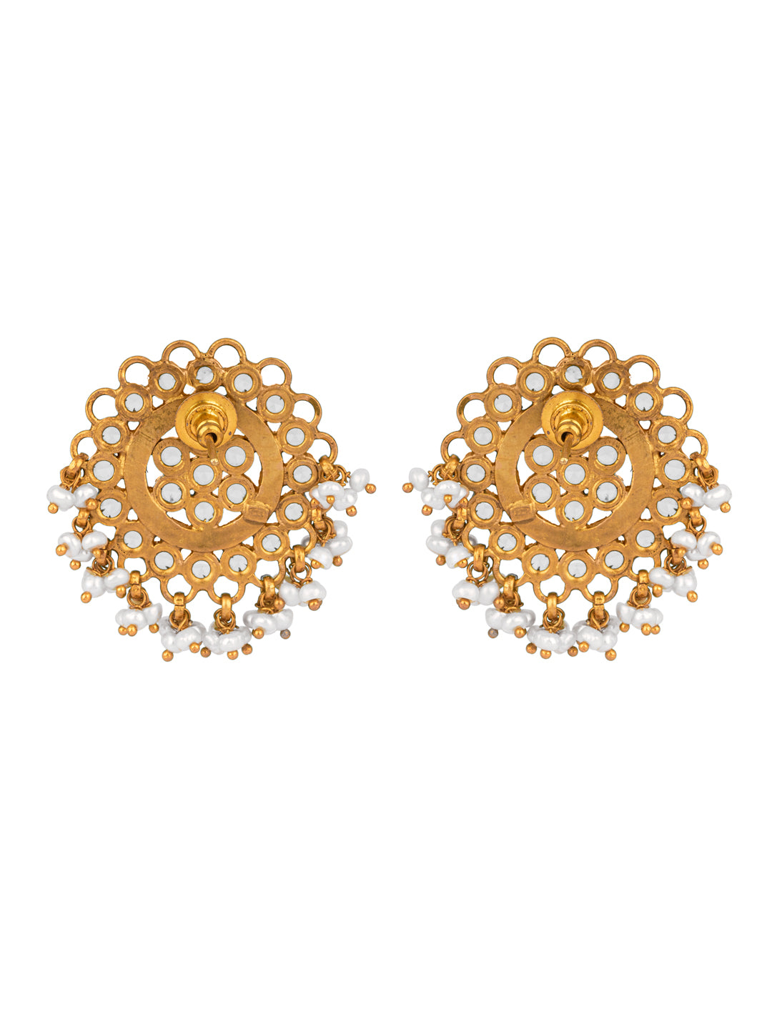 925 Sterling Silver Gold Plated Checker Earrings with Pearl view 5