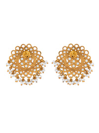 925 Sterling Silver Gold Plated Checker Earrings with Pearl view 5