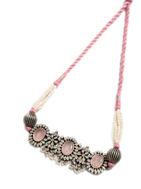 Silver Rose Quartz Kundan Choker with Pearl view 5