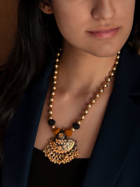 925 Sterling Silver Two Tone 22K Gold Plated Beaded Necklace view 1