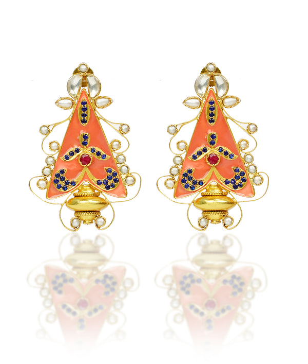 925 Silver Gold Plated Multistone Kundan Earrings