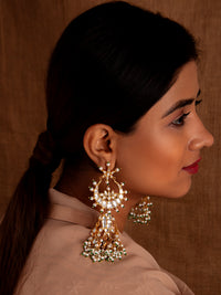 Svarnim Festive Statement Earrings with Pearl and Kundan view 7