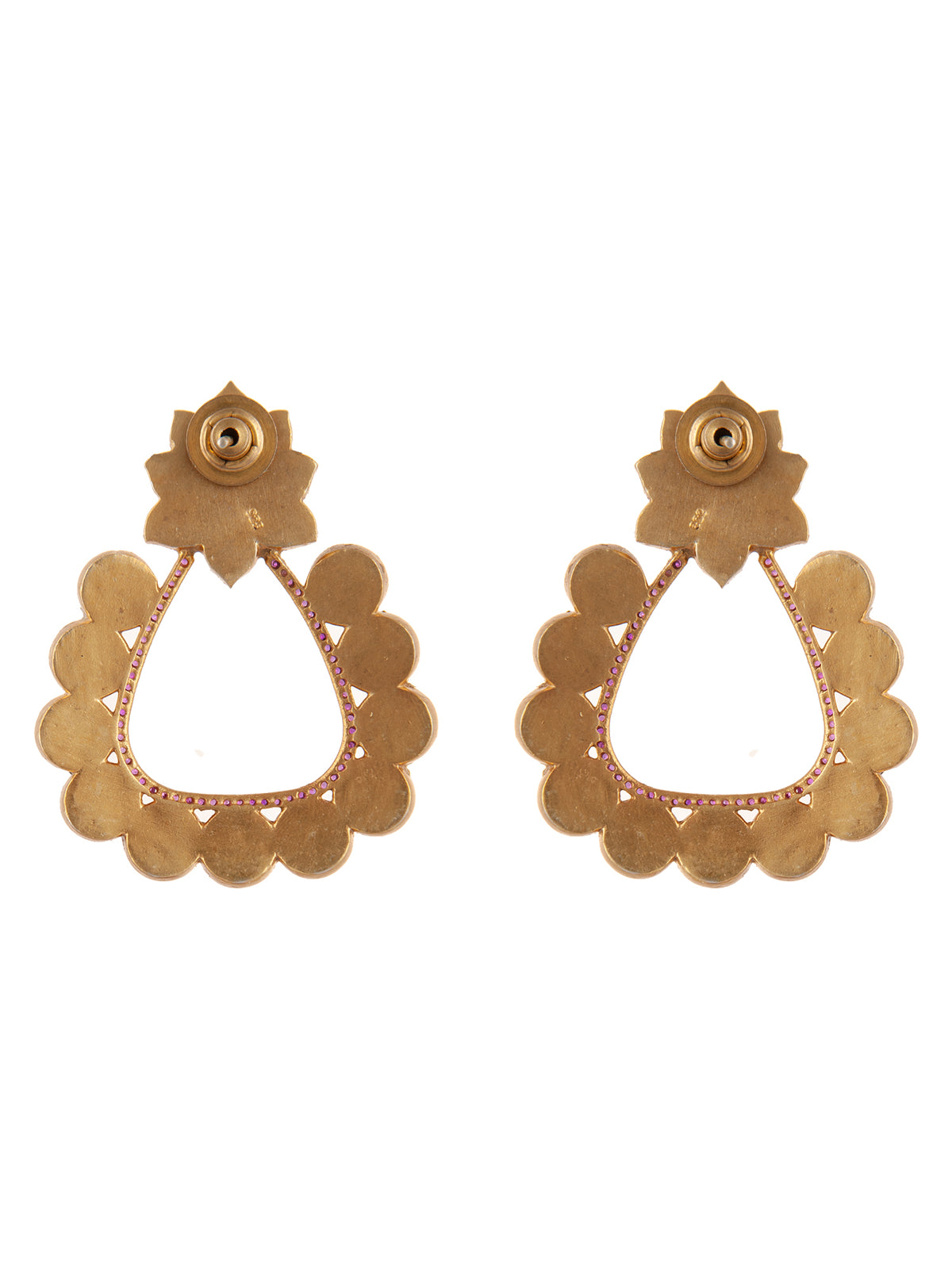 925 Sterling Silver White and Red Kundan Floral Earrings view 5