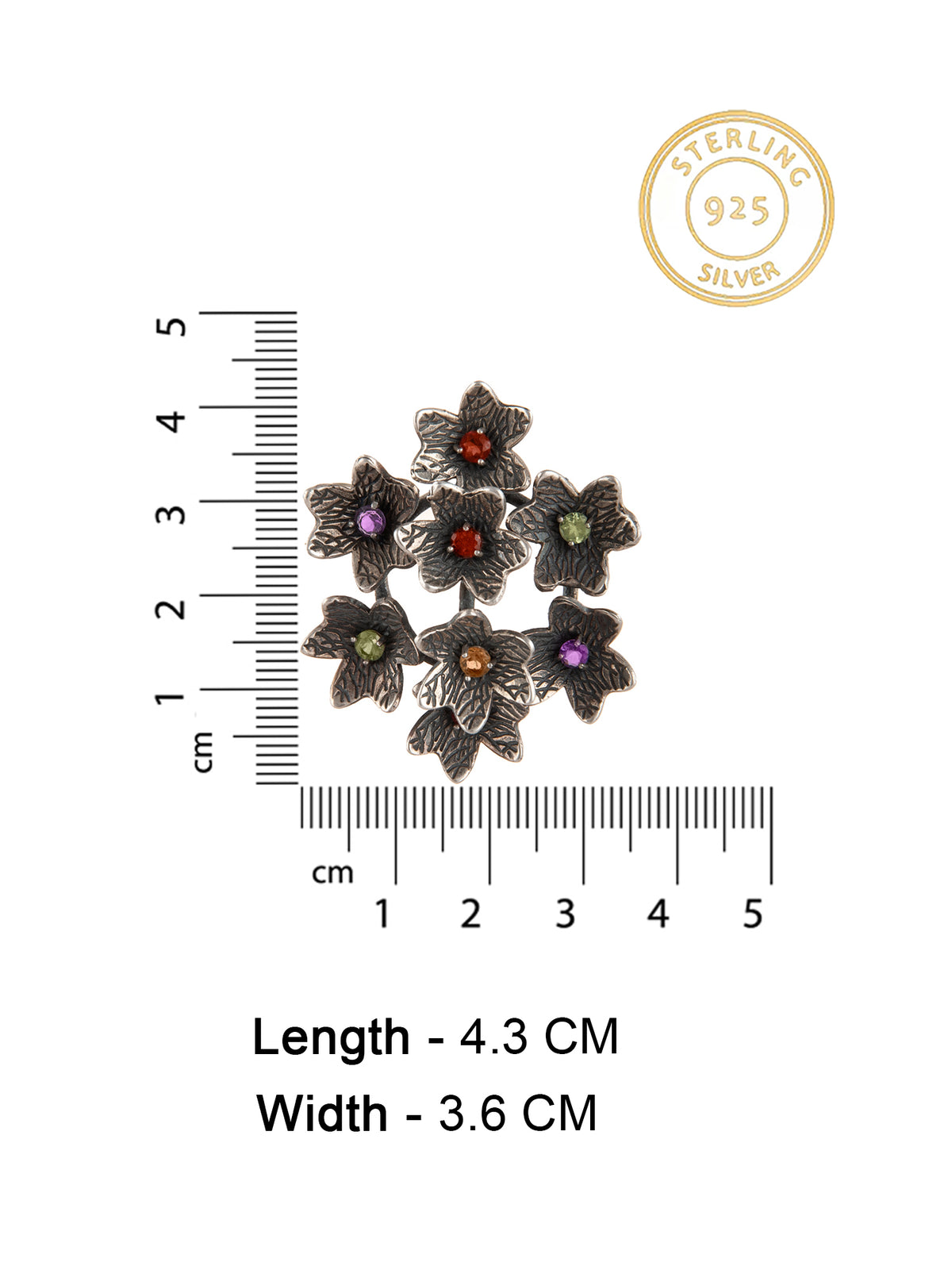 925 Sterling Silver 8-flower Fancy earring with Natural Gemstones - Peridot, Amethyst, Garnet and Citrine view 4
