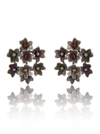 925 Sterling Silver 8-flower Fancy earring with Natural Gemstones - Peridot, Amethyst, Garnet and Citrine view 3