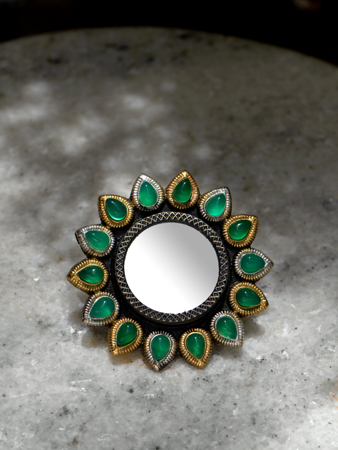 Green Onyx Adjustable Ring with Glass view 1