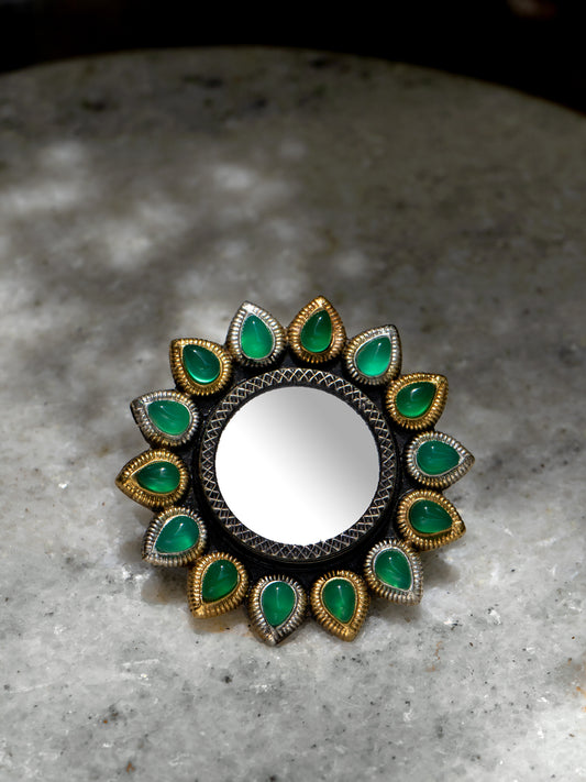 Green Onyx Adjustable Ring with Glass