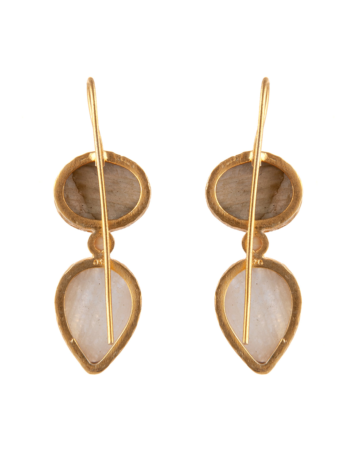 925 Sterling Silver Gold Plated Fish Hook Earrings with Labradorite and Rainbow Moonstone view 6