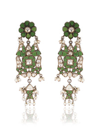 925 Sterling Silver Kundan Earrings with Fish Motif view 1