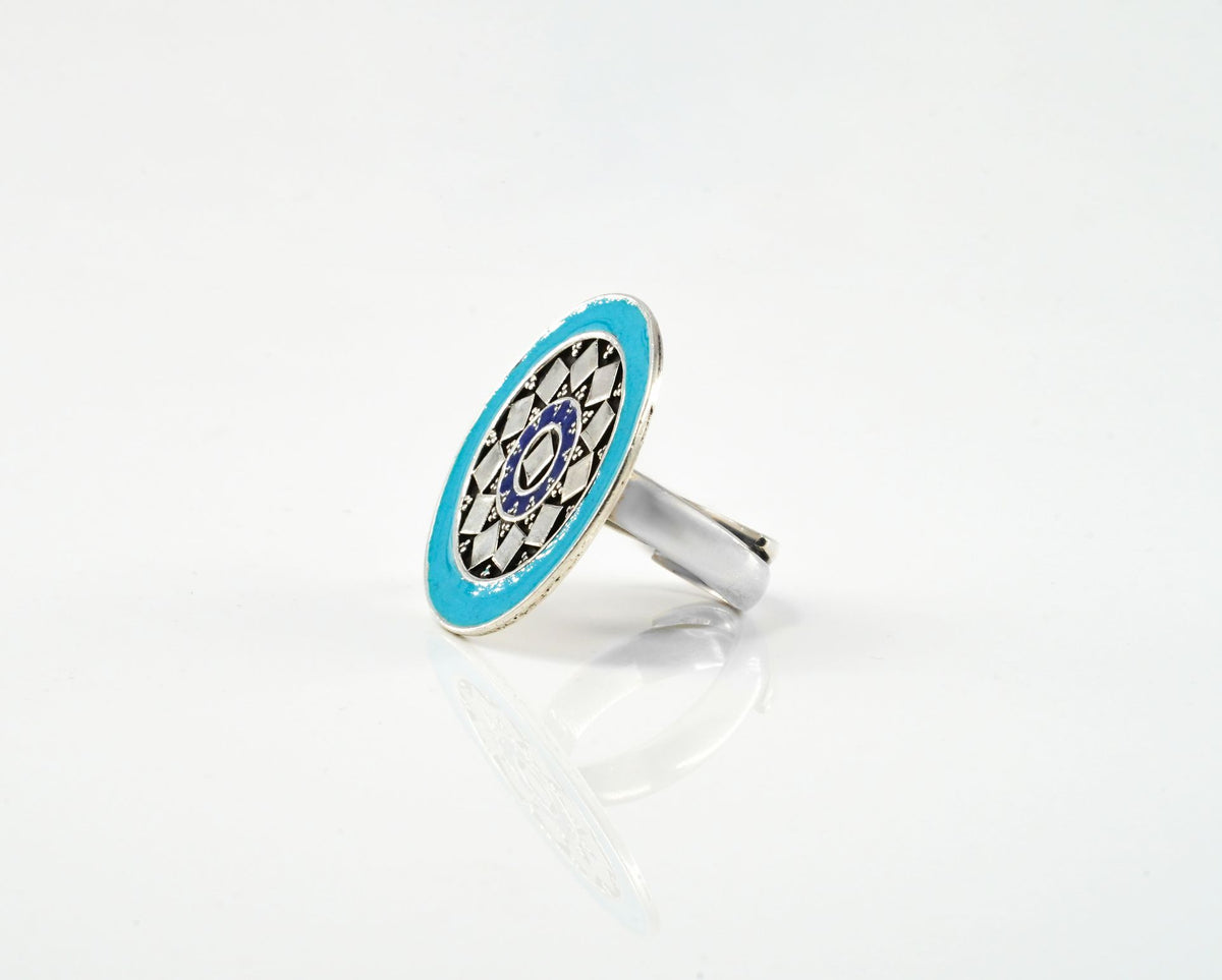 Circular Aqua Blue Meenakari Ring view 2