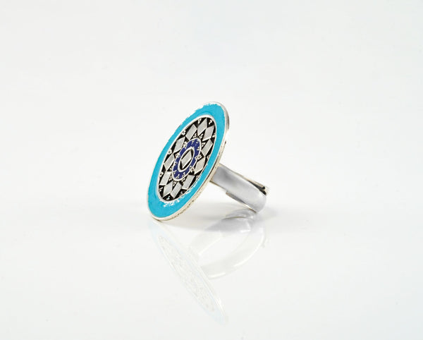 Circular Aqua Blue Meenakari Ring alternate
