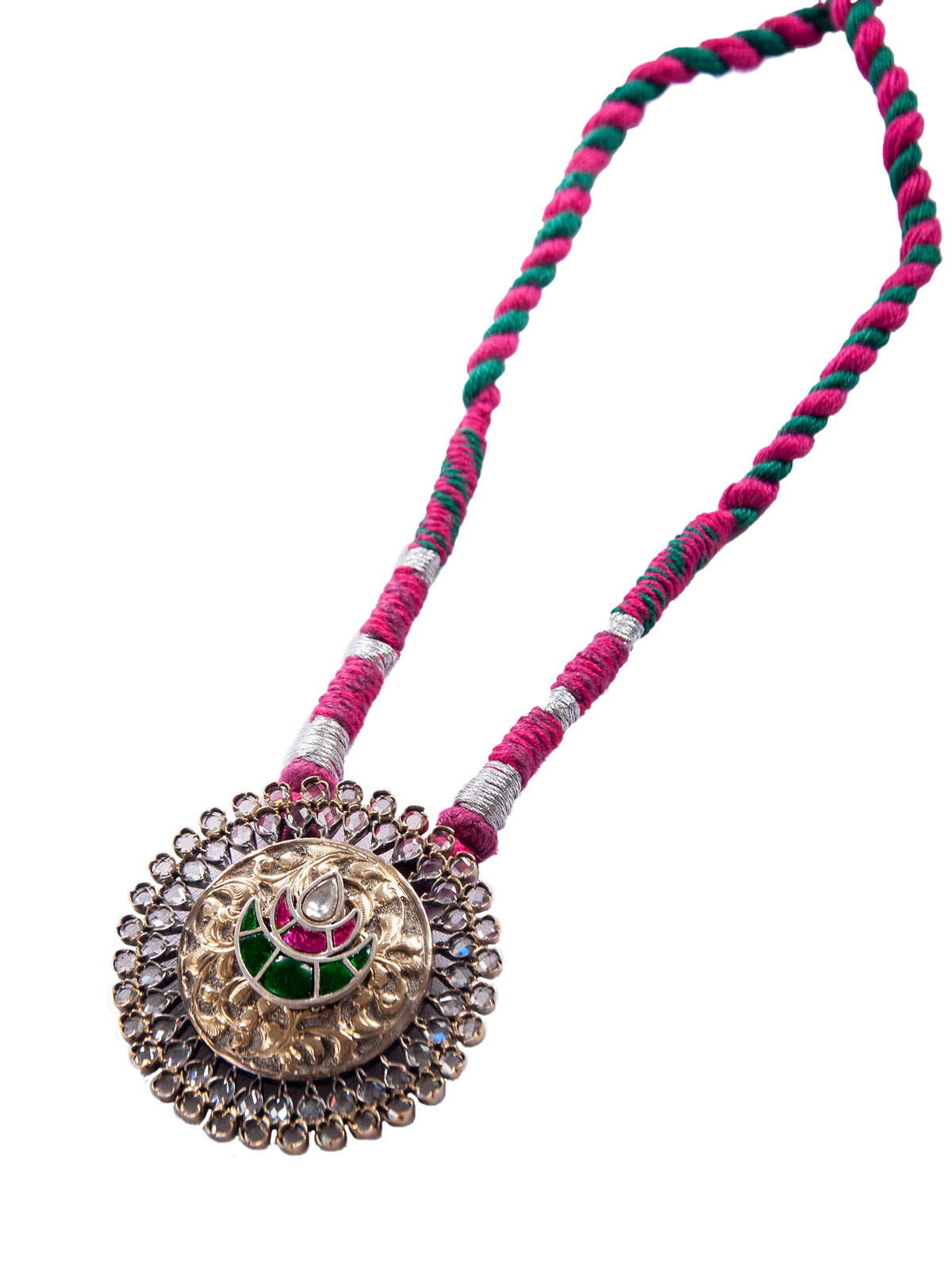 Silver Kundan Two Tone Necklace with Chitai view 3