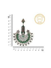 925 Sterling Silver Green and White Kundan Statement Earringss view 4