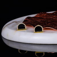 925 Silver Gold Plated Black Onyx Studs view 1