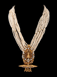 925 Sterling Silver 22K Gold Plated Pearl Beaded Peacock Design Statement Necklace With White Kundan view 5