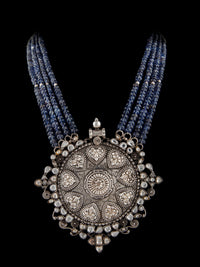 925 Sterling Silver AAA+ Quality Iolite Gemstone Beaded Necklace With Kundan and Pearl view 5