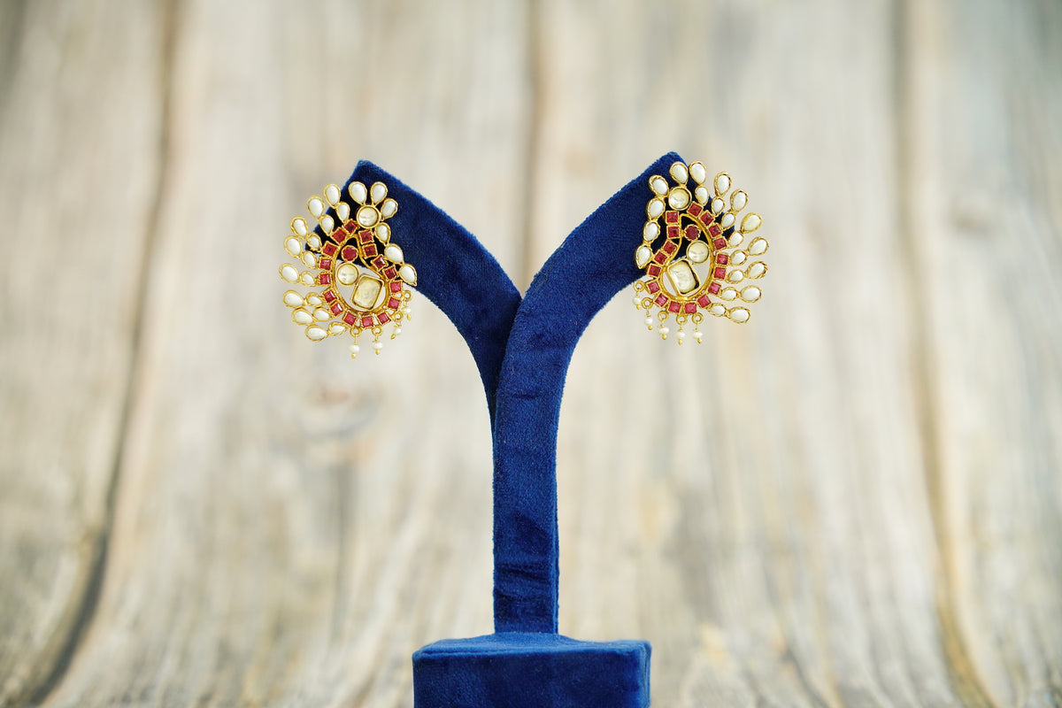 925 Silver Gold Plated Peacock Earrings with Checker Stones view 4