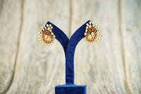 925 Silver Gold Plated Peacock Earrings with Checker Stones view 4