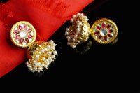 925 Silver Gold Plated Silver and Red Kundan Jhumki Earrings view 5