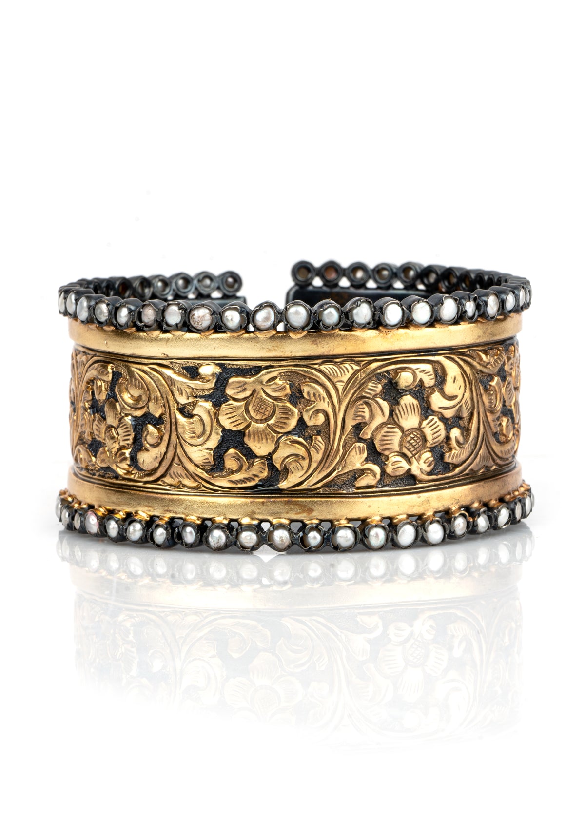925 Sterling Silver Statement Black Gold Kada with Embossing view 3