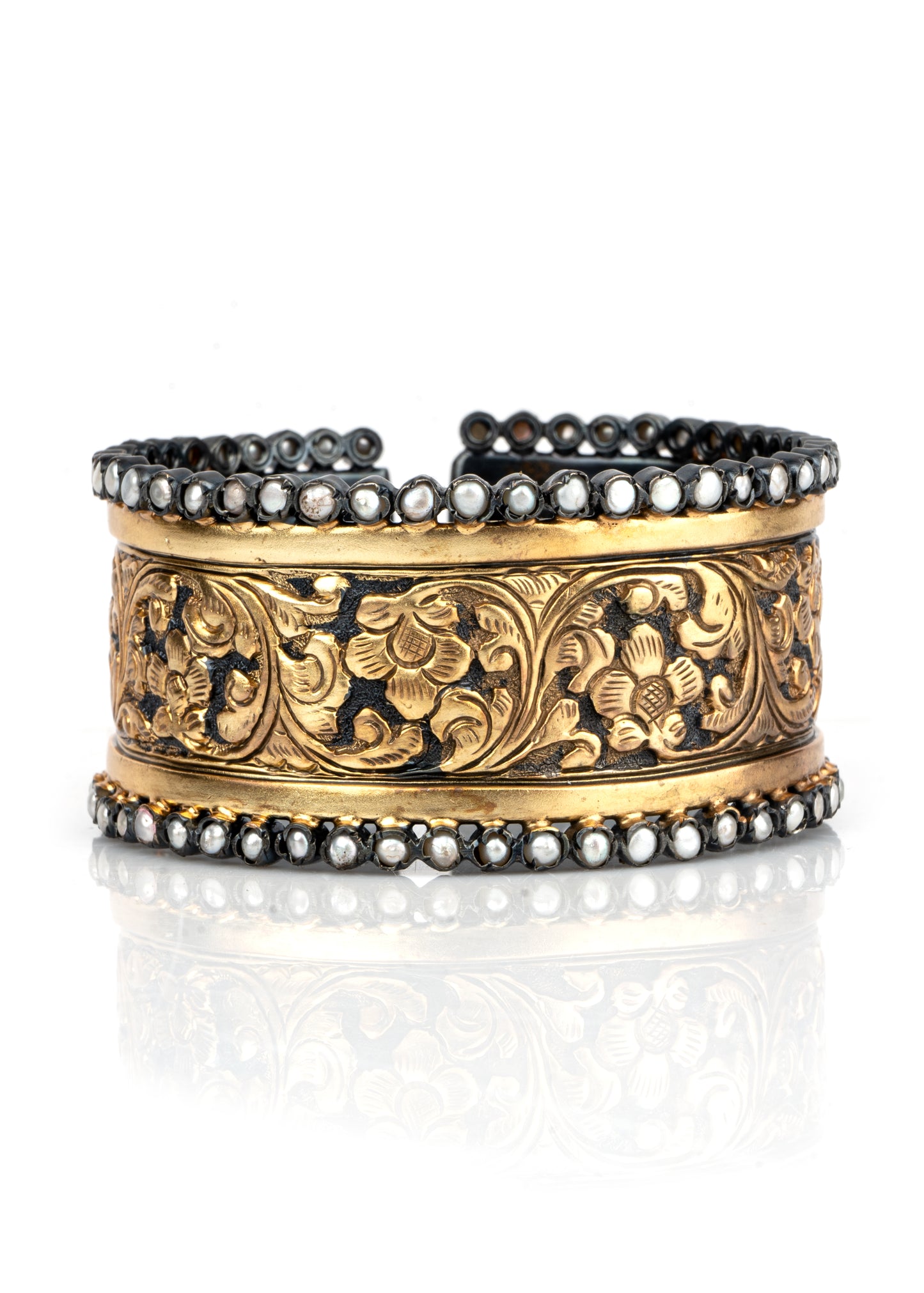 925 Sterling Silver Statement Black Gold Kada with Embossing