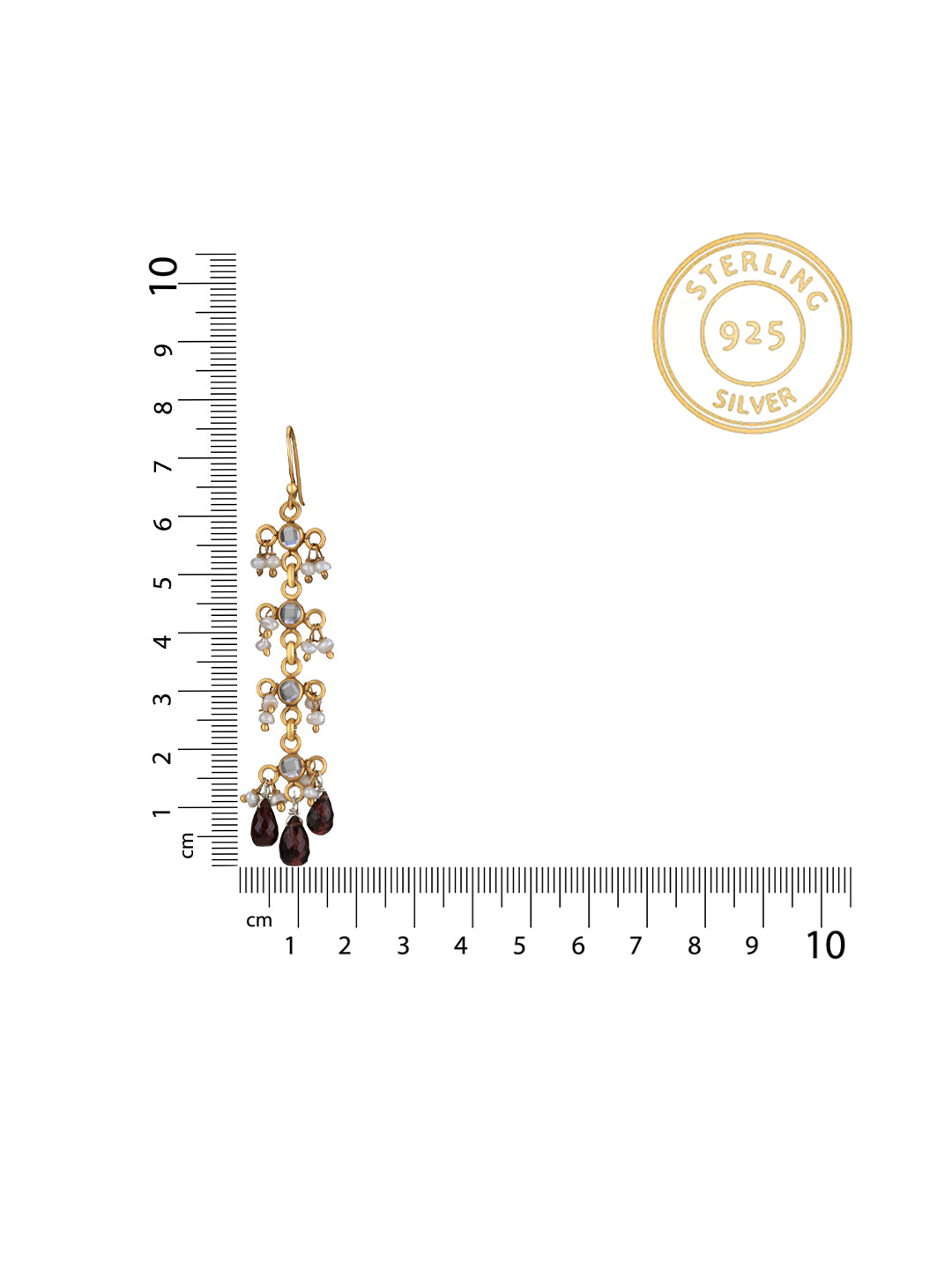 Checker Gold Plated Danglers with Pearl and Smoky Quartz view 3