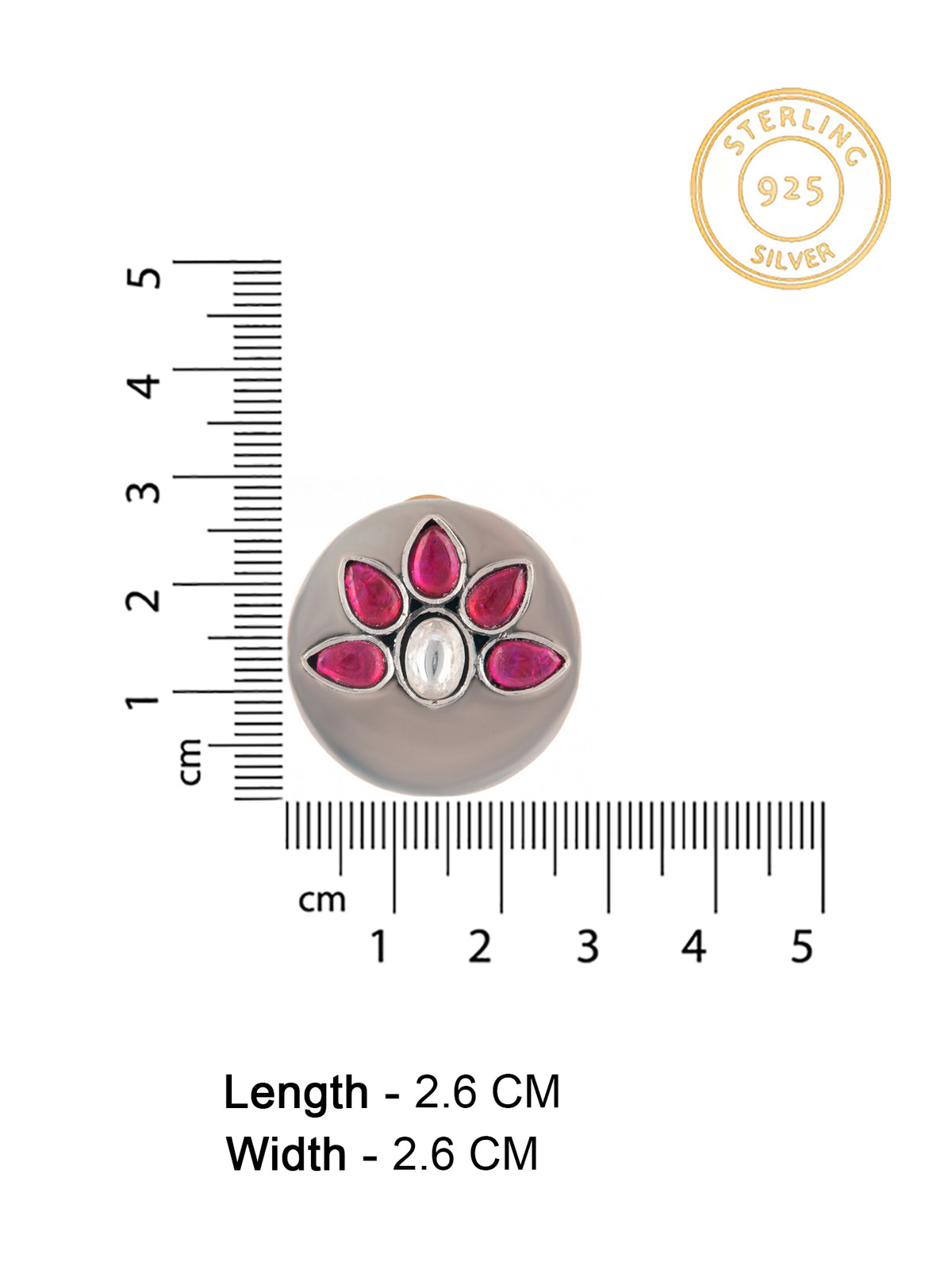 925 Sterling Silver Pink and White Kundan Studs view 4