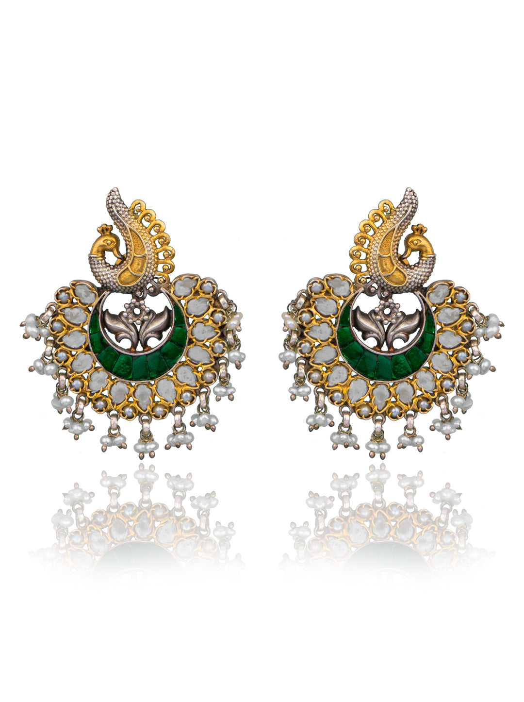 925 Sterling Silver Two Tone Twin Peacock Earrings view 1