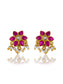 Small Floral Ruby Gold Plated Studs with Pearl