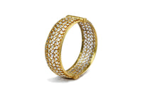 Silver Gold Plated Bangle with Checker Stones view 2