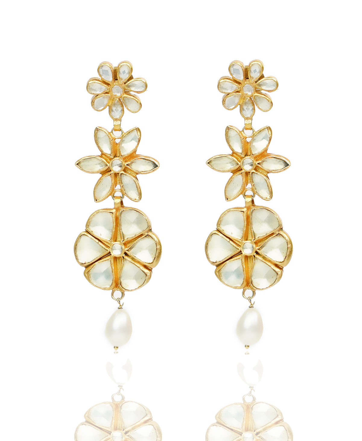 925 Silver Gold Plated Floral Earrings view 2