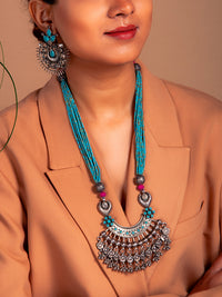 Silver Turquoise Beaded Necklace view 3