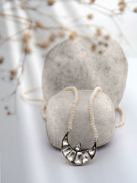 Silver Chaand Kundan Necklace with Pearl view 1