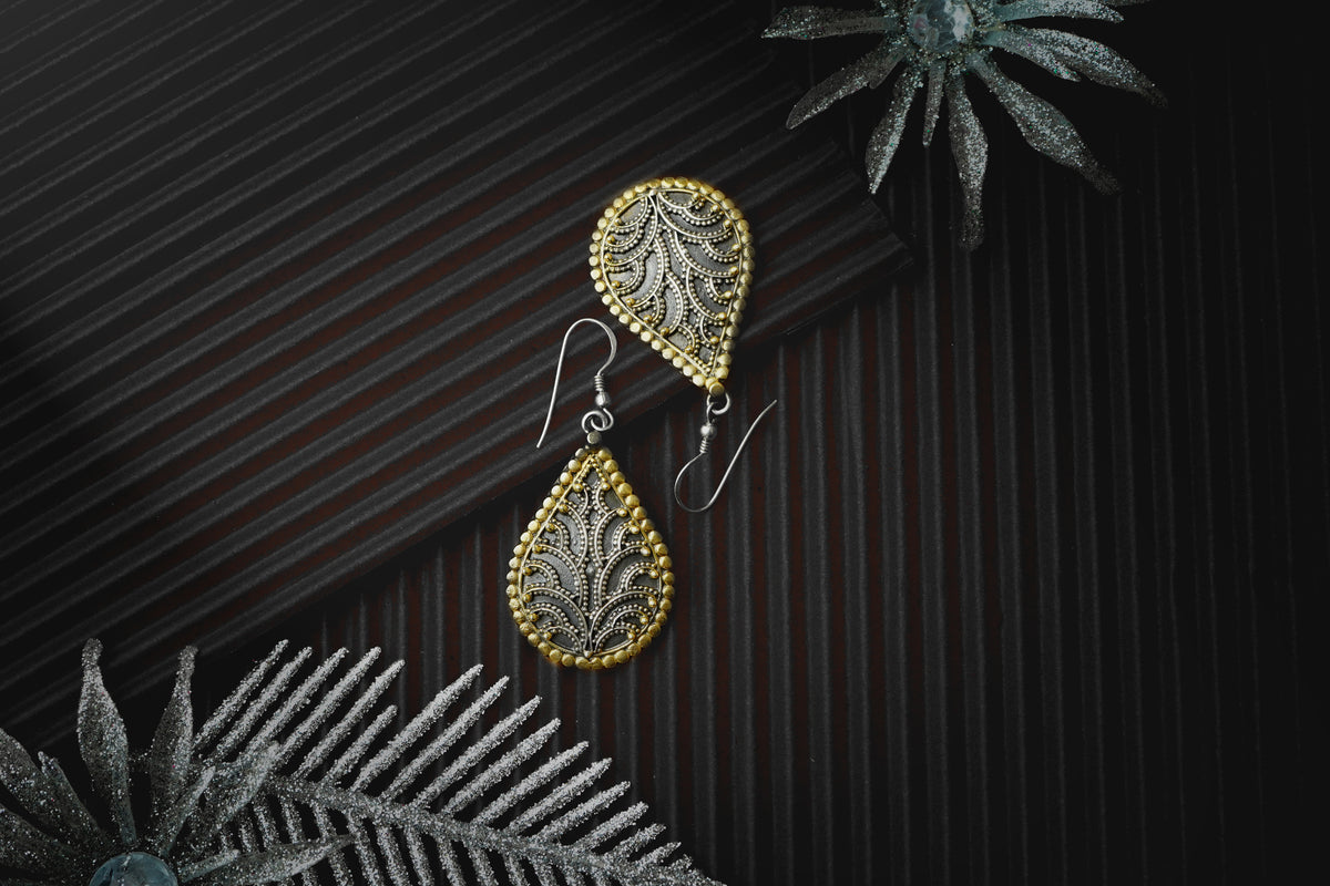 Silver Two-Toned Rawa Dangler Earrings view 2