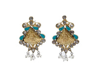 925 Silver Two Tone Earrings with Checker and Turquoise view 3