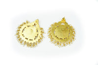 Silver Gold Plated Statement Chandbalis with Kundan and Pearls view 2