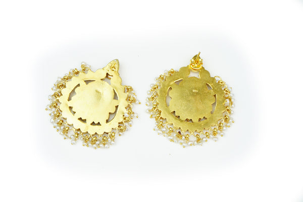 Silver Gold Plated Statement Chandbalis with Kundan and Pearls alternate