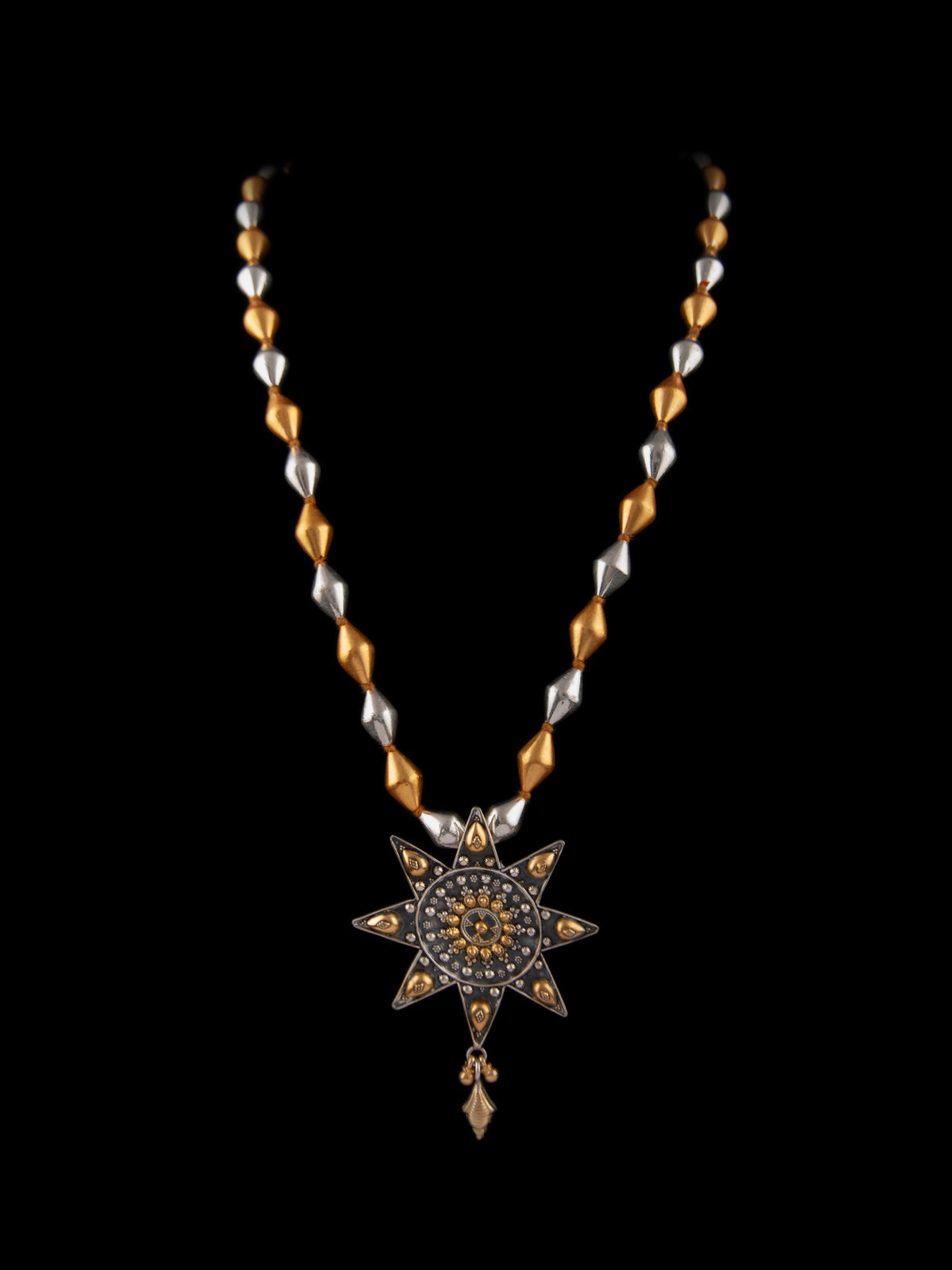 925 Sterling Silver Two Tone 22K Gold Plated Dholki Necklace With Star Design view 5