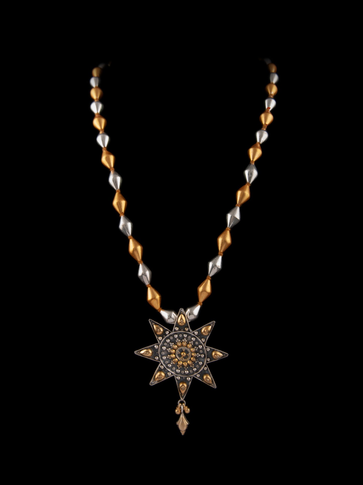 925 Sterling Silver Two Tone 22K Gold Plated Dholki Necklace With Star Design
