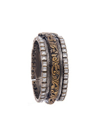 Svarnam Peacock Two Tone Kundan Bangle view 3