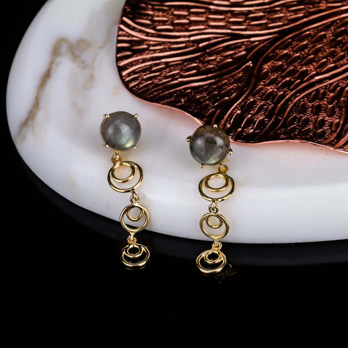 925 Silver Gold Plated Labradorite Spiral Drop Earrings view 1