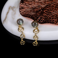925 Silver Gold Plated Labradorite Spiral Drop Earrings view 1