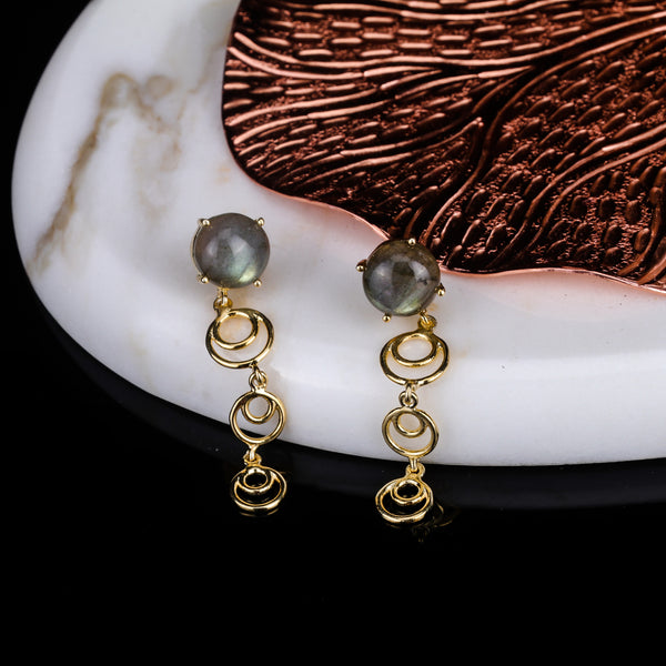 925 Silver Gold Plated Labradorite Spiral Drop Earrings