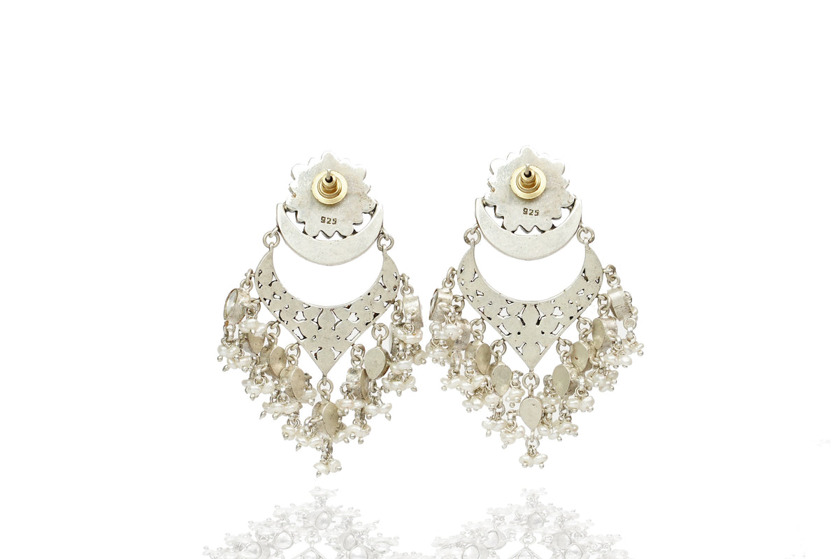 925 Silver Signature Green Kundan Chandbalis view 2