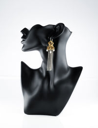 Floral Two-Toned Long Earrings with Pearl view 1