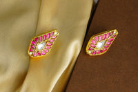 925 Silver Gold Plated White and Red Kundan Tilak Studs view 3