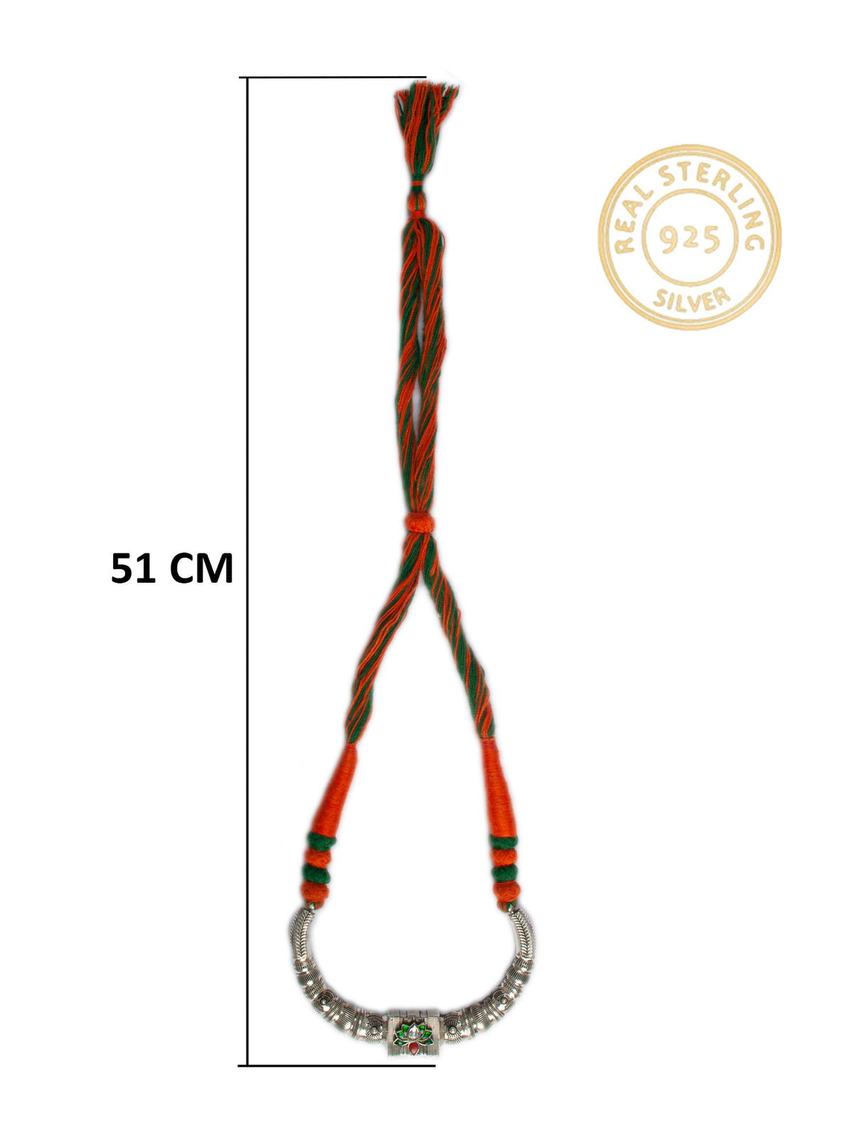 925 Sterling Silver Necklace With Multicolor Kundan view 4
