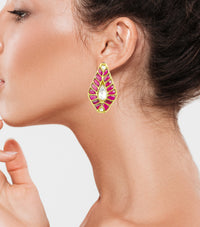 925 Silver Gold Plated White and Red Kundan Tilak Studs view 4